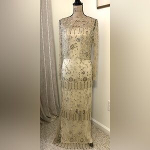Stunning vintage Stenay beaded formal dress/maxi slipdress/cream/matching jacket
